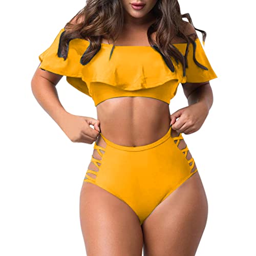 Tankini jaune épaules dénudées et sa jupe imprimé galaxie originale