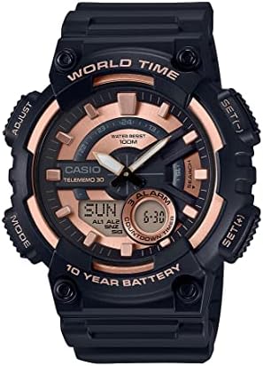 Casio AEQ110BW Series | Men’s Analog-Digital Watch |100M WR | Multi Alarms | 100 SEC Stopwatch | Countdown Timer | World Map for World Time | LED Light | LC Display | 10 Year Battery