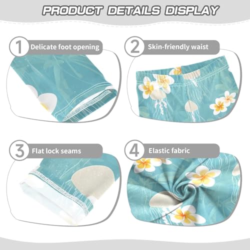 White Plumeria Jellyfish Floral Girls Leggings Ultra Soft Compression Yoga Gym Pants for Kids 4-10T3