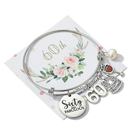 Miss Pink 60Th Birthday Jewelry Gifts For Women Stainless Steel Expandable Bangle 60 Year Old Charm Bracelets For Daughter Granddaughter #TOP5