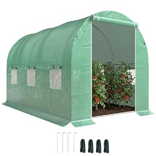 Outsunny serre tunnel 6 m², bâche PE verte 140 g/m²