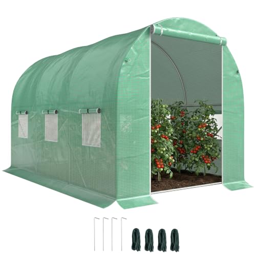 Outsunny serre tunnel 6 m², bâche PE verte 140 g/m²