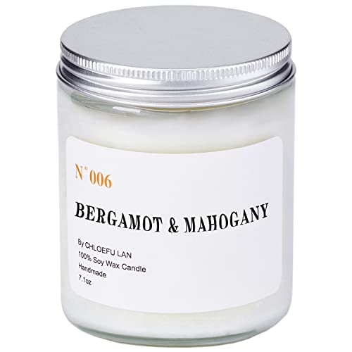 Chloefu Lan Bergamot & Mahogany Scented Candle Aromatherapy Candle With 45 Hours Of Burn Time, Large Glass Jar Candle For Home, 7 Oz, Highly Scented Long Lasting Burning Soy Wax Candle #TOP25