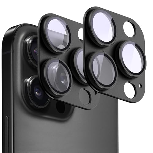 YIMGEAR 2 Pack Camera Lens Protector for iPhone 16 Pro / 16 Pro Max [ Drop Protection ] AR Tempered Glass Strong Adsorption Metal Camera Cover Screen | Black Finish by YIMGEAR - Used condition - US$5.06