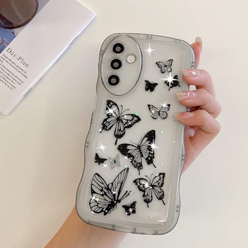 UEEBAI Wave Butterfly Case for Samsung Galaxy A16 4G/5G Case, Pretty Bling Star Butterfly for Women Cute Shiny Glitter Phone Cover for Girls Bling Clear Cover Curly Shockproof Girly Shell - Black by UEEBAI - Used condition - Image 6