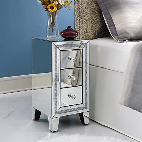Mireo Mirrored Nightstand With 3-Drawers, Mirror Accent Silver Table For Living Room/Bedroom… #TOP3