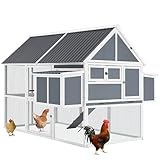 AECOJOY 84” Large Chicken Coop, Outdoor Wooden Hen House Poultry Cage Multi-Level Hutch w/ 2 Nesting Boxes, Ramps, Run, Wire Fence, Removable Tray for Easy Cleaning