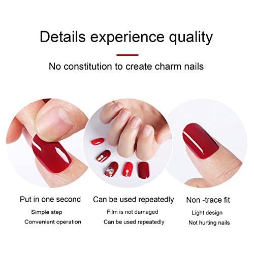 Mlovew 24 Pcs Press On Nails Medium,Glitter Gold Powder French Ballerina Fake Nails Full Coverage Acrylic Wine Red Glossy Nail Tips Nail Art,Nail Kit For Women And Girls #TOP6