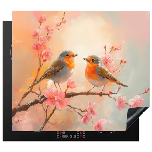 KitchenYeah© Cubre Vitrocerámica - Protector Vitroceramica Induccion 58x51 cm - Tapa Vitroceramica - Protector de Vitroceramica Petirrojo - Gracioso - Rama en Flor