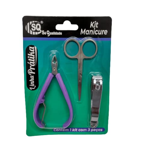 Kit Alicate de Cutícula Tesoura e Cortador de Unha Manicure Pedicure 3 Peças