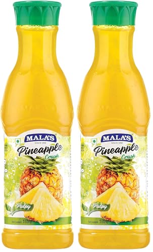 Image of Mala's Crush Pet Bottle Natural and Real Fruit Extracts Pet Bottle, Pineapple, 1000 Gram (Pack of 2)