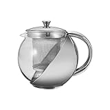 Tetera Multiuso de Cristal Transparente y Acero Inoxidable para Té, Resistente al calor, para infusiones o Café con Filtro, CAPACIDAD: 0,5 LITROS.