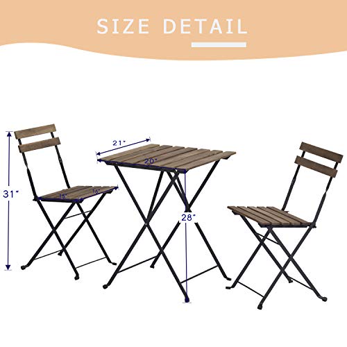 Sunbury 3 Piece Outdoor Bistro Set, Weather-Resistant Folding Bistro Table And Chairs Set Of 2, Patio Furniture Set 3 Piece, Wooden Top Small Patio Set For Outdoor/Indoor, Balcony (Chestnut Brown) #TOP6