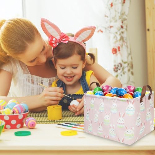 Image of FXOLCSHE Rectangular Easter basket,Girl Easter basket,Nursery Hamper,Kids Toy Storage Basket for baby Bedroom,Kids Storage Bin,Toy Gift Organizerm,Home Decor(Pink Easter)