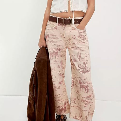 Barrel Jeans Women Floral Y2K Wide Leg Sweatpant Print Denim Boyfriend Baggy Low Rise Jeans3