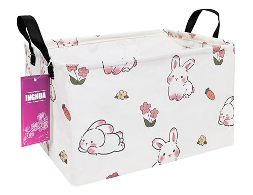 Image of Rectangular Rabbit Storage Basket | Fabric Organizer Bin for Books,Clothes,Gifts,Pets-Perfect for Home,Office,Nursery,Dorm,Shelf(Rec-rabbit)
