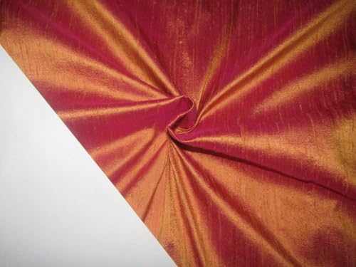 Tissu pure soie Dupioni rose jaune doré 137 cm de haute couture