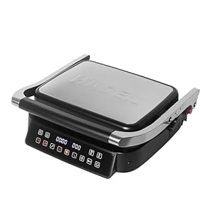 Haden Digital Contact Grill, 900W, Black and Stainless Steel, Non-Stick, 7 Auto Cook Programs, Flat-Open or Hinged Modes, Cool-Touch Handle
