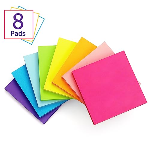 Eastern Wolf 8 Pads Sticky Notes 3x3 Self-Stick Notes 8 Bright Multi Colors Purple Sticky Notes, 85 Sheet/Pad - Thumbnail 2
