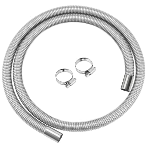 Swpeet 3Pcs 1" x 79" - 25mm x 200cm Stainless Steel Diesel Heater Exhaust Pipe with 18mm-29mm Hose Clamps Kit, Fuel Tank Air Heater Diesel Gas Vent Hose Exhaust Tubing for Car Vehicle