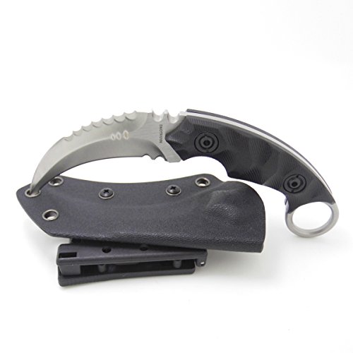 MASALONG Outdoor Survival Claw Tactical Teeth Knife Double Edged Sharp Fixed Blade Knife with Sheath (Sand Light-kydex Sheath) - Thumbnail 6