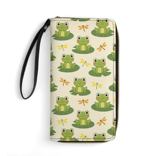 Travel Slim Wallet for Women, Large Capacity Credit Card Holder Cute Frogs Purse Pu Leather Waterproof Long Wallet3