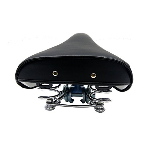 Unistrengh Vintage Bike Saddle, Classic Comfort Brown Leather Bicycle Bike Cycling Seat Retro Rivet Spring Cushion For Men Women (Black/White) #TOP4