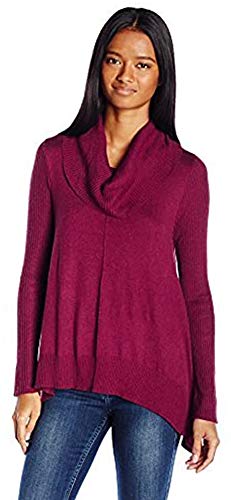 Pink Rose Women's Andie Shark Bite Cowl Neck Pullover Sweater,Heather Retro Maroon,Large