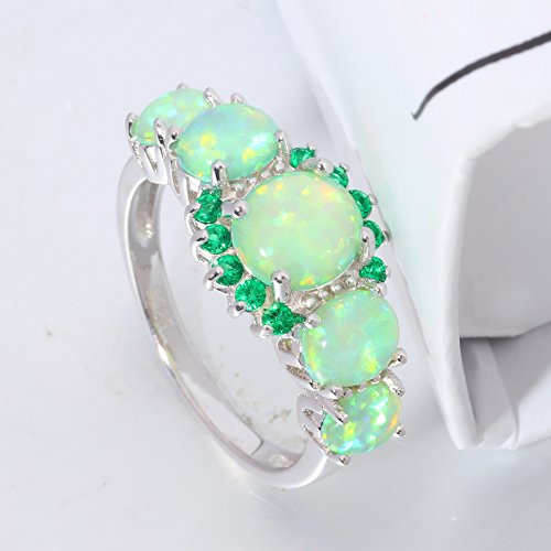 Cinily Silver Plated Green Opal Emerald Gemstone Ring Size 7 #TOP5