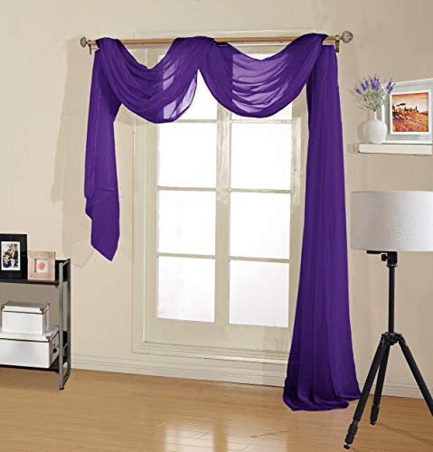 Decotex Premium Quality Sheer Voile Scarf Valance for Home & Event Designs (37" X 216", Purple)