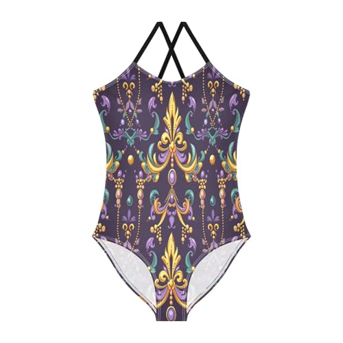 Fleur De Lis and Beads Girls One-Piece Swimsuit Beach Bathing Suit