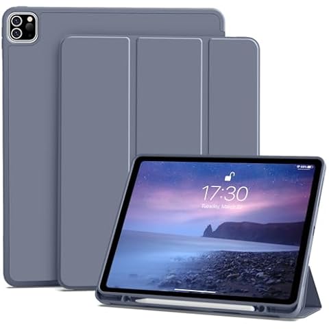 JKSML Case for iPad Pro 6/5/4 2022/2021/2020, Case with Pencil Holder for iPad Pro 6th/5th/4th Generation 12.9 Inch, Soft TPU Case, Auto Wake/Sleep, Purple Cover