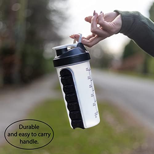 2 Pack. 2 In 1 Durable 20oz Leak Proof Protein Shaker Bottle with Mixer Ball and Pill Storage Compartment