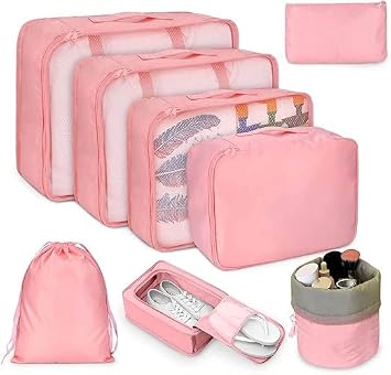 Portable Packing Cubes - Perfect Luggage Organizer Bags, Packing Cubes for Suitcases, Compression Packing Cubes, Travel Bags Organizer for Luggage, Luxurious Travel Cubes Pink