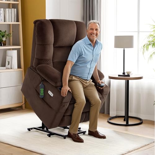 MCombo Large Triple Motor Power Lift Recliner Chair with Massage and Dual Heating, Adjustable Headrest for Tall Elderly People, Fabric 7634 (Coffee, Large) - Thumbnail 6