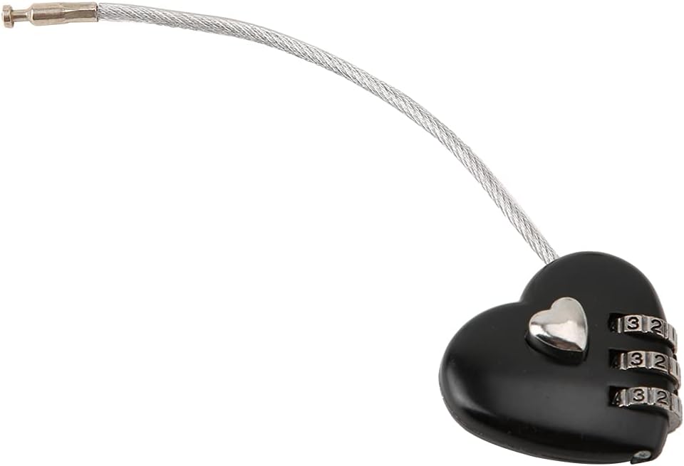 Code Padlock, 3-Digit Combination Lock Durable Suitcase Coded Lock, Heart Shaped Mini Zinc Alloy Portable Hall Locker Jewelry Box for Luggage Backpack(black)