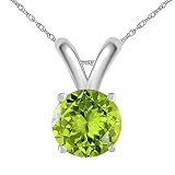 AoneJewelry 1.10Ct Round Peridot Pendant in 14k White Gold ( 7 mm ), Best Valentinesday Gift