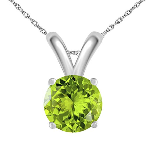 Aonejewelry 1.10Ct Round Peridot Pendant In 14K White Gold ( 7 Mm ), Best Valentinesday Gift #TOP10