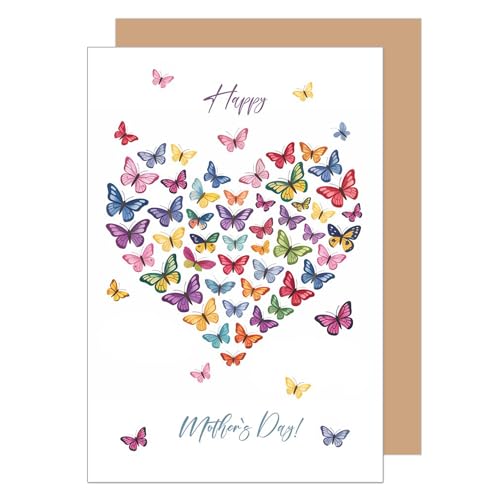 Edition Seidel Premium Greeting Card with Envelope. Mother's Day Card For Mom Mother Grandma Colourful Butterflies Heart (MT123 SW2026)