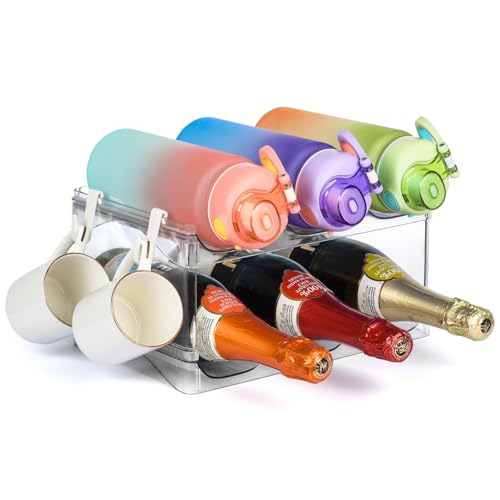 HUGE CARE Stackable Water Bottle Organizer Holder - for Stanley,Clear Wine Rack,Tumbler Storage Organizer,Kitchen Cabinet,Fridge,Countertop,2 Tier Holds 6 Bottles