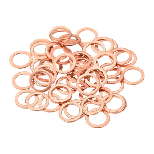 QUARKZMAN 52 Pièces Rondelles Plates en Cuivre, Rondelles d'Écrasement Métriques Plates en Cuivre Amélioré de 10x14x1mm pour Raccords Hydrauliques Vis Écrou Réparation Électronique