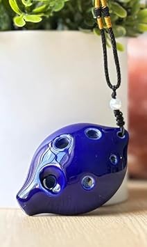 Dexterous 6 Holes Ceramic Ocarina Soprano C Key. Easy to Carry and Learn, Good for Beginner & Great Gift. Linns Arts! Blue
