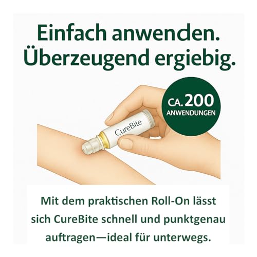 CureBite RollOn lindert schmerzfrei & effektiv Mückenstiche & Juckreiz - 100% pflanzlich aus den Alpen - mit Spitzwegerich & Arnika - 200 Anwendungen - Made in Germany (2)