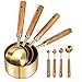 Cuteefun Messbecher und MesslöFfel, 8 Stück, Holzgriff, Mit Metrischen und US MaßEn, Premium Edelstahl, Gold Poliert, Trockener & FlüSsiger Messbecher, Zum Kochen und Backen