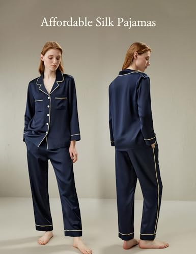 LilySilk Silk Pajamas for Women Gold Piping 100% Silk Pajama Set for Ladies Washable2