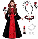 Gótico Disfraz Vampiresa Niña,Medieval Vintage Vampiro,Reina Diablo Disfraz