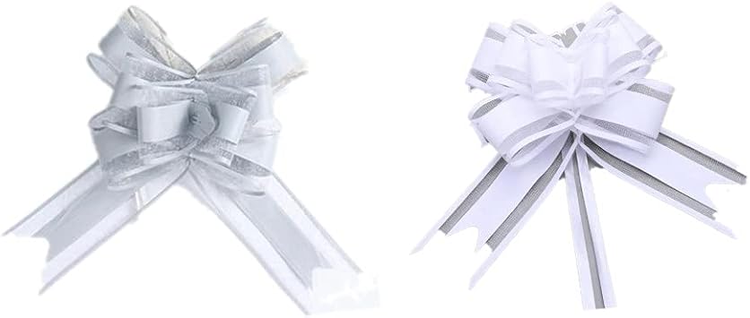CHSYOO 20 x 6-Inch Organza Large Bow Yarn Gift Wrapping Gift Wrap with Ribbon Bow, Decorate Gifts, Flowers, Parties, Weddings and Gift Boxes Silver and White