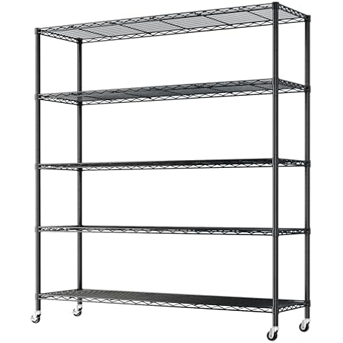 Pinikuyiro 5-Shelf Adjustable Heavy Duty Storage Shelving Unit on Wheel Casters, Metal Organizer Wire Rack, 46" L x 17.7" W x 72.8" H, Black Cover
