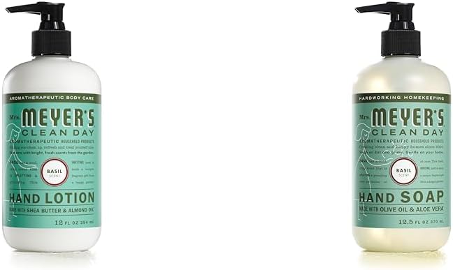 MRS. MEYER'S CLEAN DAY Basil Scented Hand Lotion, 12 oz & Hand Soap, 12.5 fl. oz Bundle