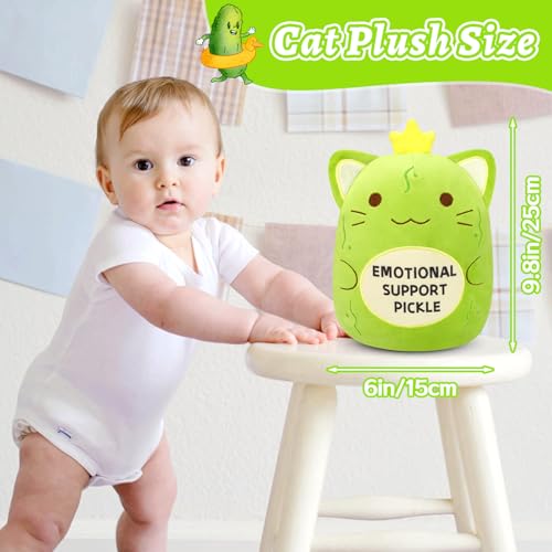 Image of Pickle Cat Stuffed Animal - Emotional Support Pickle | Cute Emotional Support Cat Plush,Soft Green Kitten Plush Toy Pickle Gifts for Family Friends Kids Boys Girls,Room Home Decor